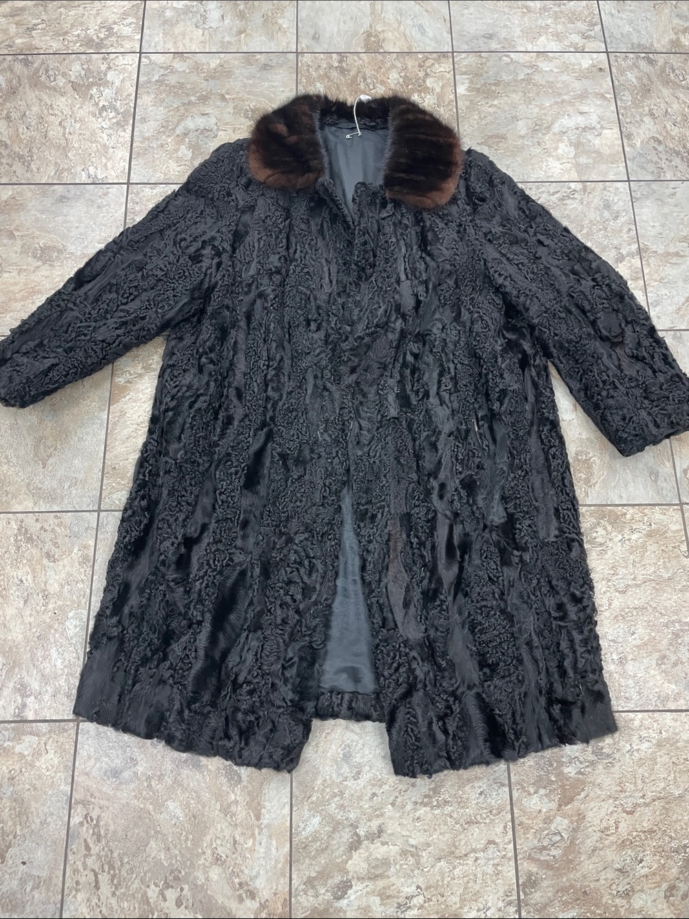 Vintage Persian black Lamb Coat with Mink Collar